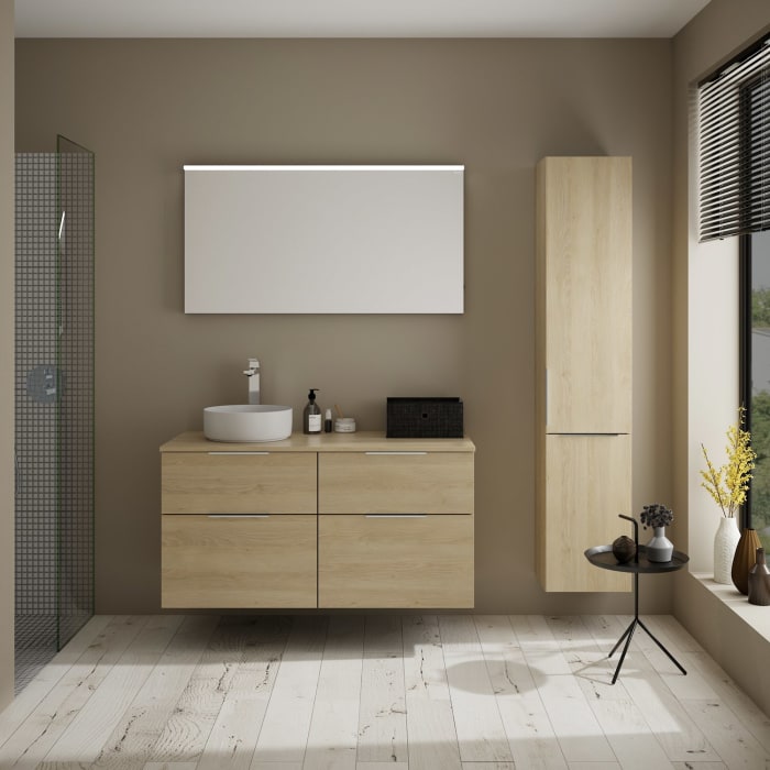 burgbad Eqio Waschtischkombination mit Keramik-Aufsatzwaschtisch 120 cm, links, mit Griff G0146