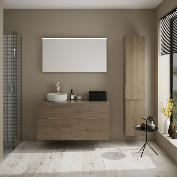 burgbad Eqio Waschtischkombination mit Keramik-Aufsatzwaschtisch 120 cm, links, mit Griff G0146