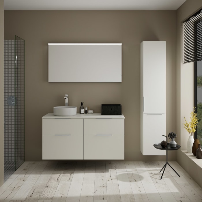 burgbad Eqio Waschtischkombination mit Keramik-Aufsatzwaschtisch 120 cm, links, mit Griff G0146