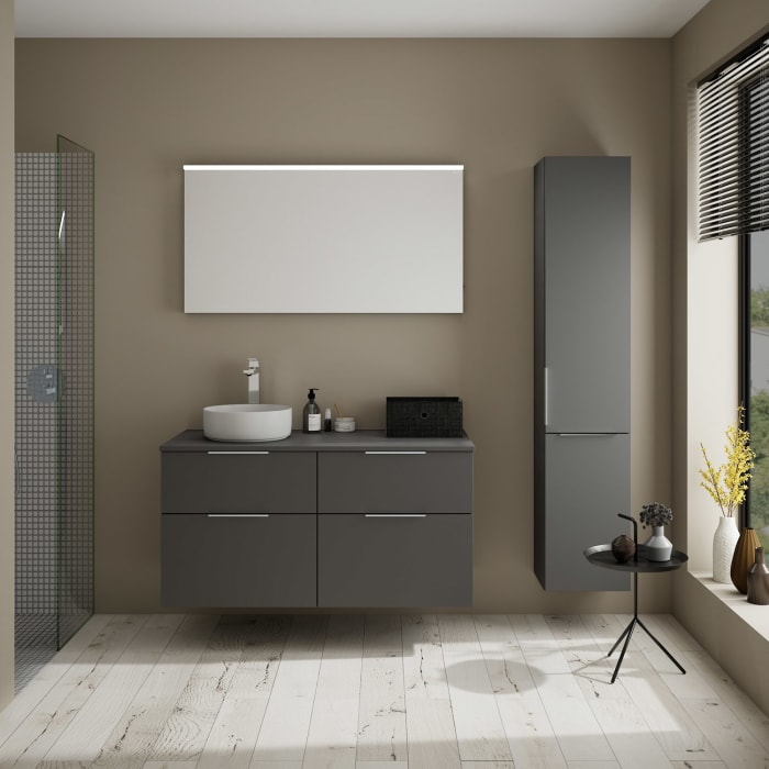 burgbad Eqio Waschtischkombination mit Keramik-Aufsatzwaschtisch 120 cm, links, mit Griff G0146