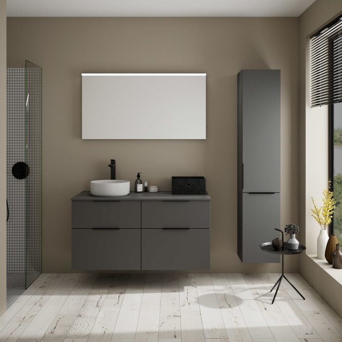 burgbad Eqio Waschtischkombination mit Keramik-Aufsatzwaschtisch 120 cm, links, mit Griff G0200