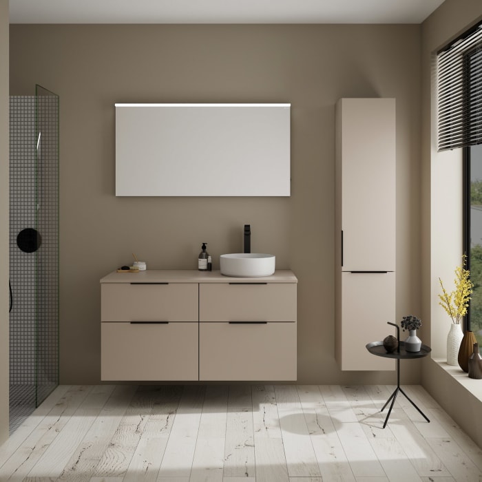 burgbad Eqio Waschtischkombination mit Keramik-Aufsatzwaschtisch 120 cm, rechts, mit Griff G0200