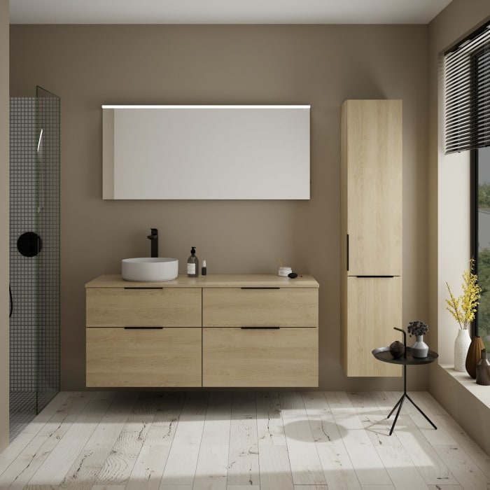 burgbad Eqio Waschtischkombination mit Keramik-Aufsatzwaschtisch 140 cm, links, mit Griff G0200