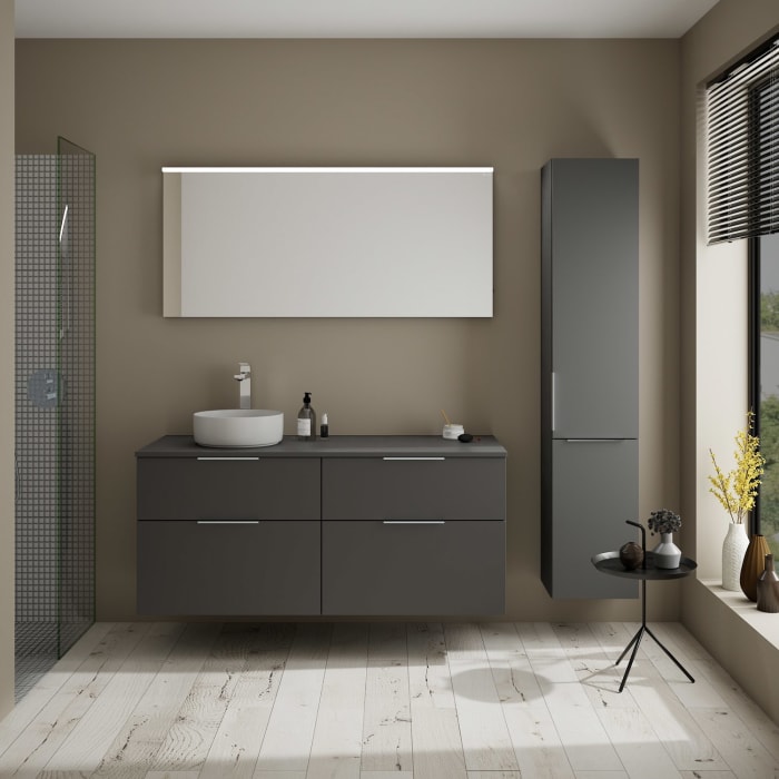 burgbad Eqio Waschtischkombination mit Keramik-Aufsatzwaschtisch 140 cm, links, mit Griff G0146