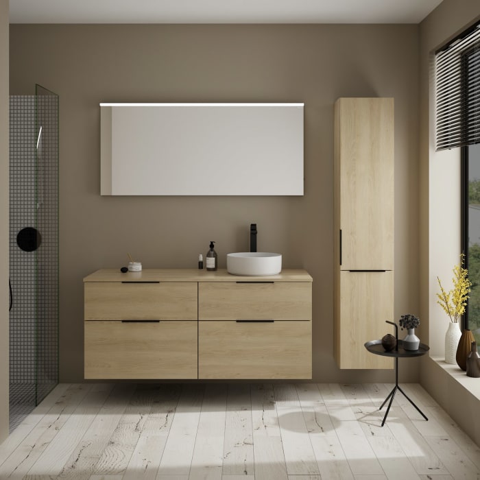 burgbad Eqio Waschtischkombination mit Keramik-Aufsatzwaschtisch 140 cm, rechts, mit Griff G0200