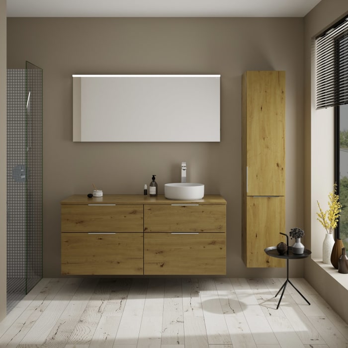 burgbad Eqio Waschtischkombination mit Keramik-Aufsatzwaschtisch 140 cm, rechts, mit Griff G0146