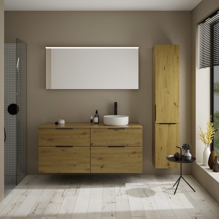 burgbad Eqio Waschtischkombination mit Keramik-Aufsatzwaschtisch 140 cm, rechts, mit Griff G0200