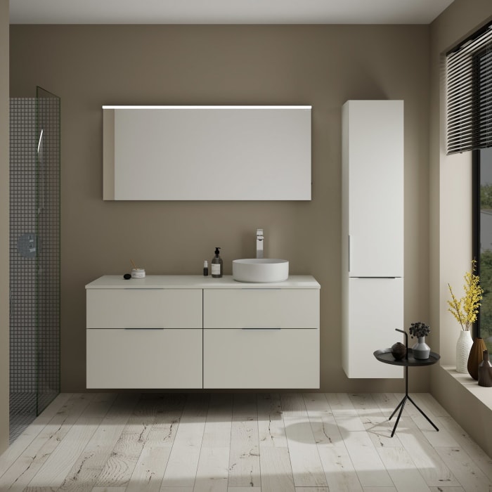 burgbad Eqio Waschtischkombination mit Keramik-Aufsatzwaschtisch 140 cm, rechts, mit Griff G0146