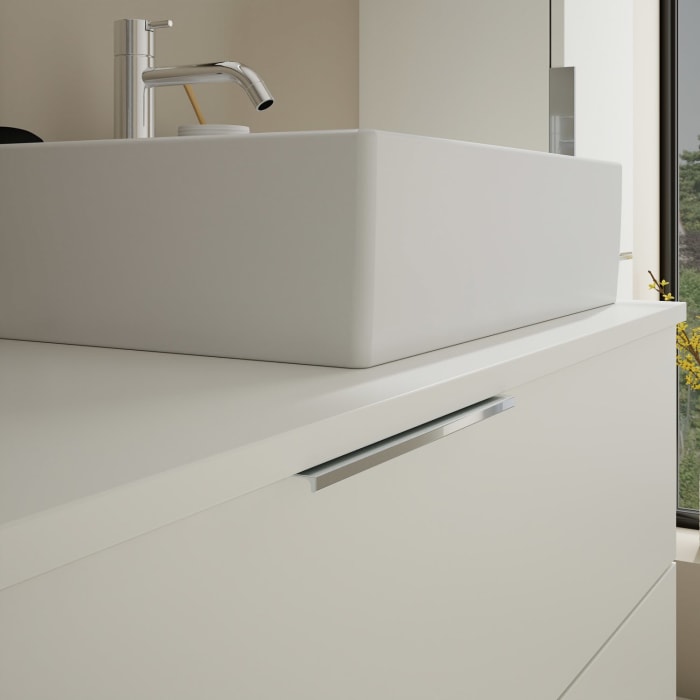 burgbad Eqio Waschtischkombination mit Keramik-Aufsatzwaschtisch 120 cm, rechts, mit Griff G146