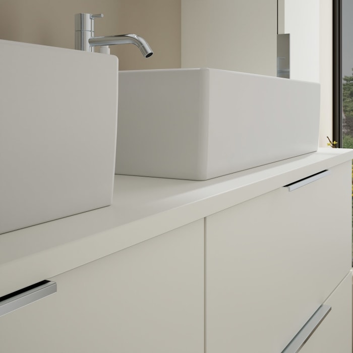 burgbad Eqio Waschtischkombination mit Keramik-Aufsatzwaschtisch 140 cm, links und rechts, mit Griff G0146