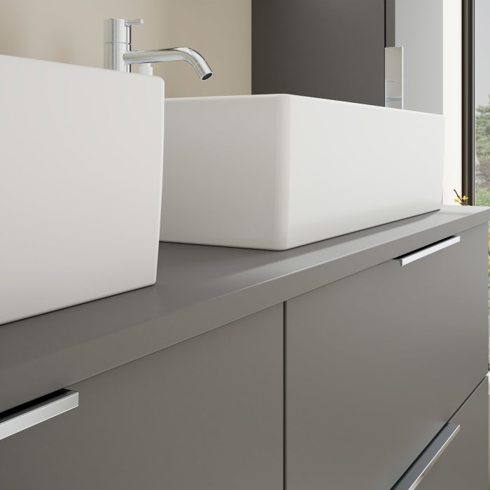 burgbad Eqio Waschtischkombination mit Keramik-Aufsatzwaschtisch 140 cm, links und rechts, mit Griff G0146
