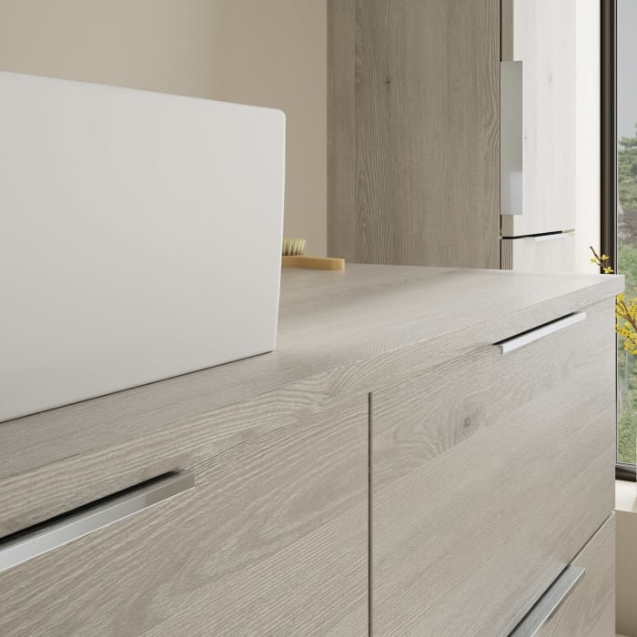 burgbad Eqio Waschtischkombination mit Keramik-Aufsatzwaschtisch 120 cm, links, mit Griff G0146