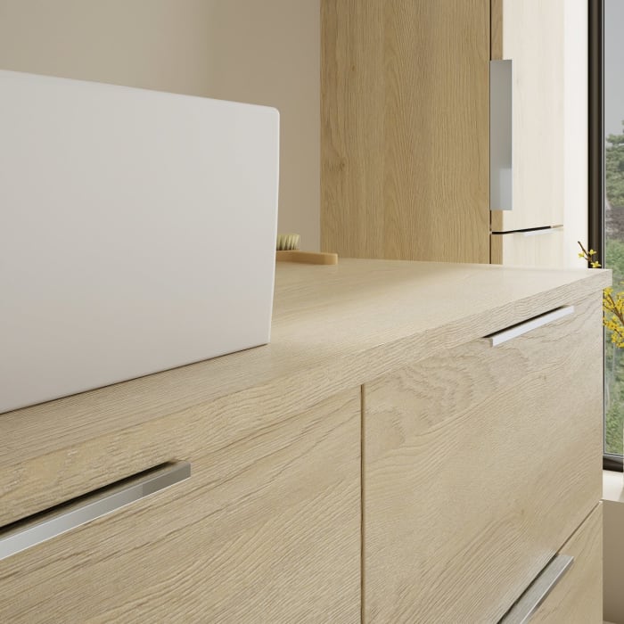 burgbad Eqio Waschtischkombination mit Keramik-Aufsatzwaschtisch 120 cm, links, mit Griff G0146