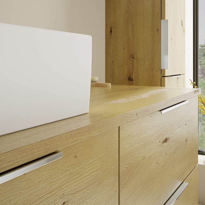 burgbad Eqio Waschtischkombination mit Keramik-Aufsatzwaschtisch 120 cm, links, mit Griff G0146