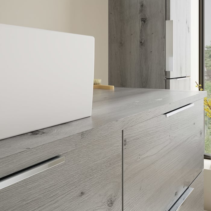 burgbad Eqio Waschtischkombination mit Keramik-Aufsatzwaschtisch 120 cm, links, mit Griff G0146