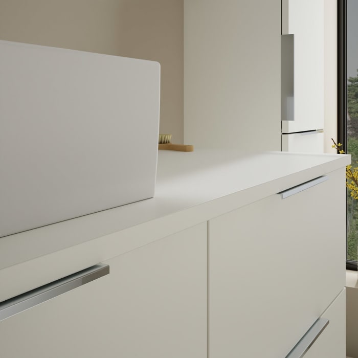 burgbad Eqio Waschtischkombination mit Keramik-Aufsatzwaschtisch 120 cm, links, mit Griff G0146