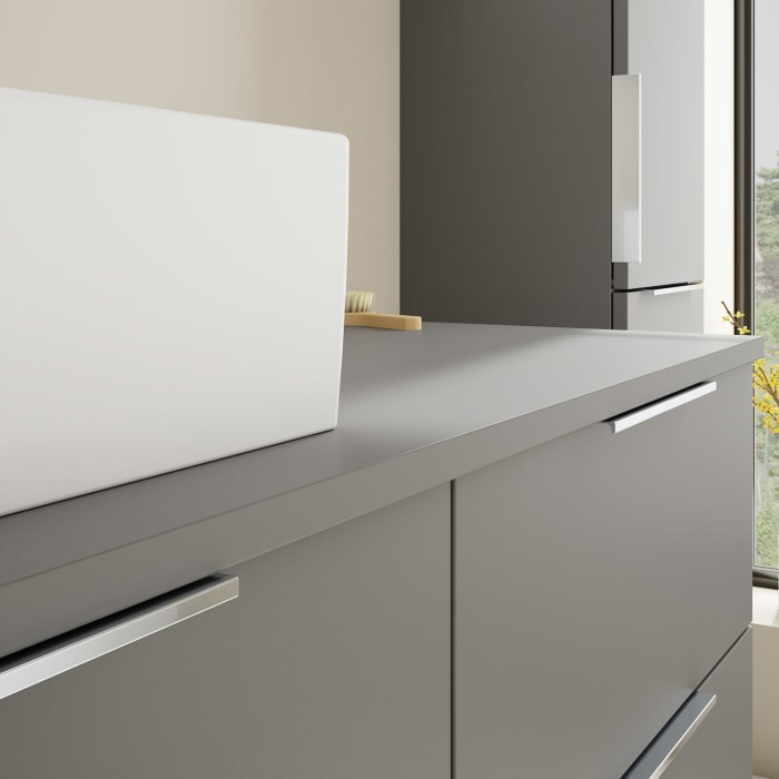 burgbad Eqio Waschtischkombination mit Keramik-Aufsatzwaschtisch 120 cm, links, mit Griff G0146