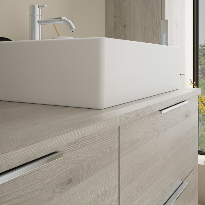 burgbad Eqio Waschtischkombination mit Keramik-Aufsatzwaschtisch 120 cm, rechts, mit Griff G0146