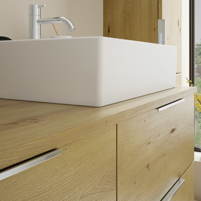 burgbad Eqio Waschtischkombination mit Keramik-Aufsatzwaschtisch 120 cm, rechts, mit Griff G0146