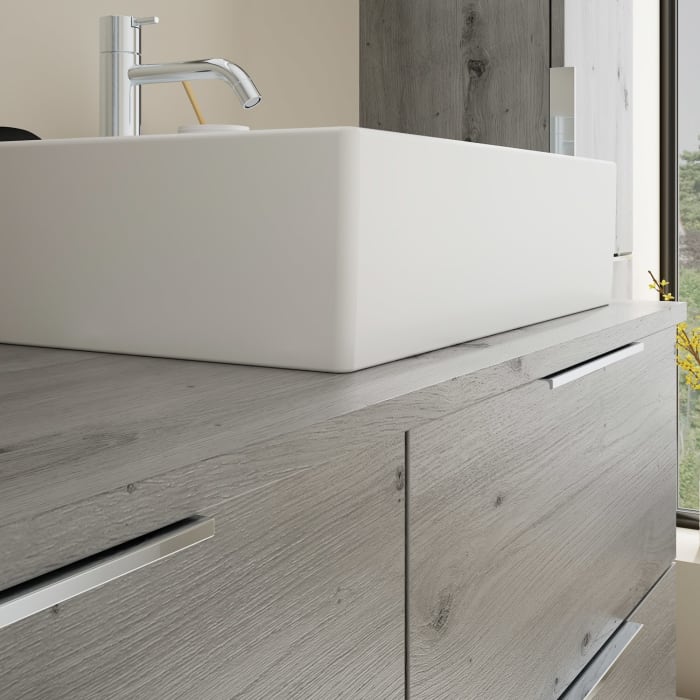 burgbad Eqio Waschtischkombination mit Keramik-Aufsatzwaschtisch 120 cm, rechts, mit Griff G0146