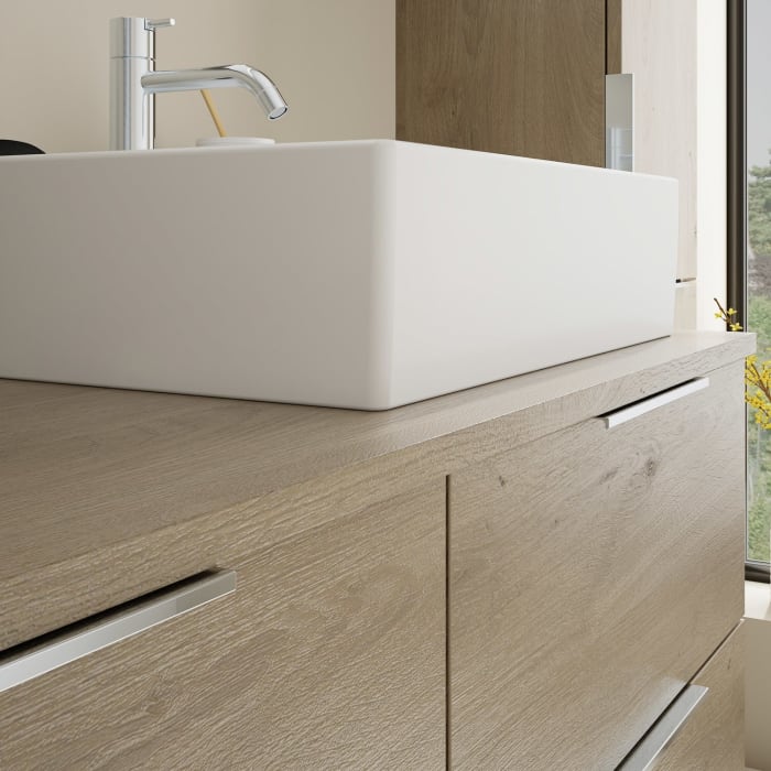 burgbad Eqio Waschtischkombination mit Keramik-Aufsatzwaschtisch 120 cm, rechts, mit Griff G0146