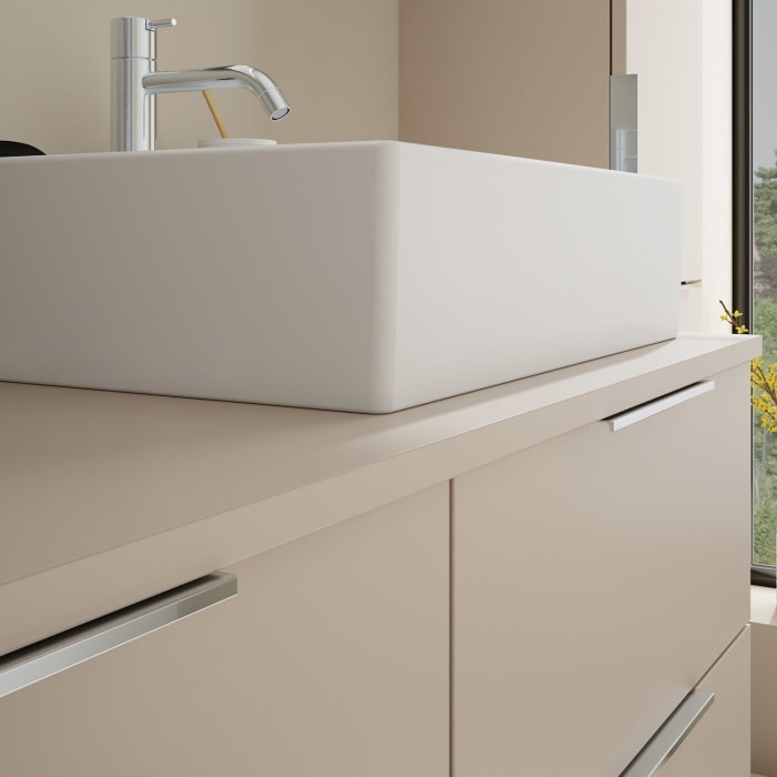 burgbad Eqio Waschtischkombination mit Keramik-Aufsatzwaschtisch 120 cm, rechts, mit Griff G0146