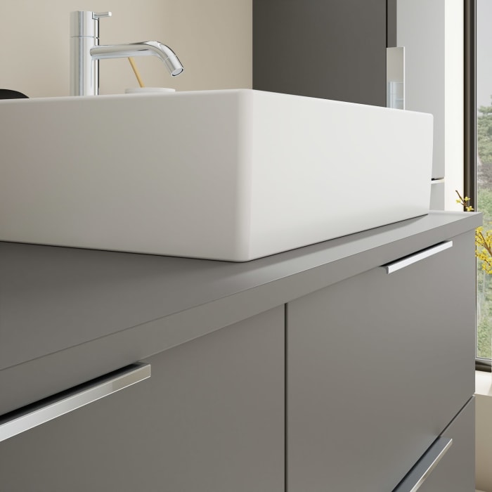 burgbad Eqio Waschtischkombination mit Keramik-Aufsatzwaschtisch 120 cm, rechts, mit Griff G0146