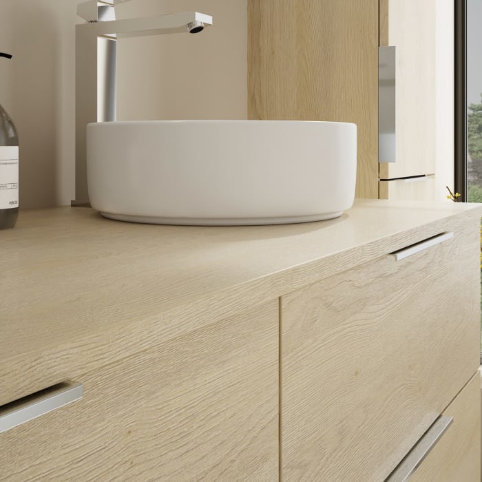 burgbad Eqio Waschtischkombination mit Keramik-Aufsatzwaschtisch 140 cm, rechts, mit Griff G0146