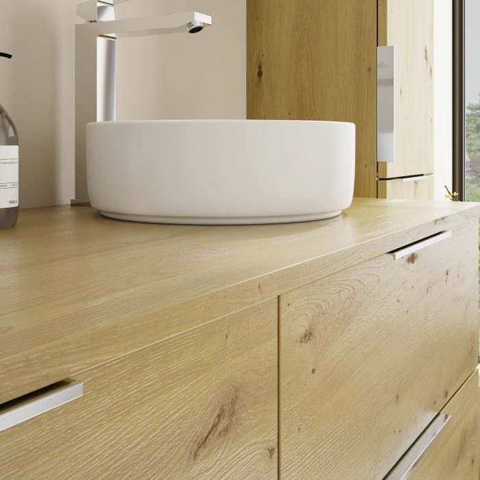 burgbad Eqio Waschtischkombination mit Keramik-Aufsatzwaschtisch 140 cm, rechts, mit Griff G0146