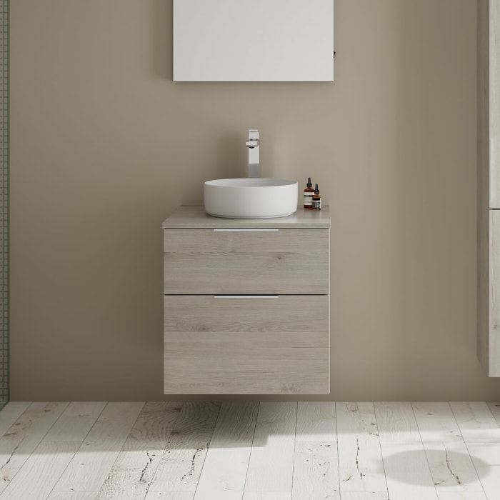 burgbad Eqio Waschtischkombination mit Keramik-Aufsatzwaschtisch 60 cm, Griff G0146