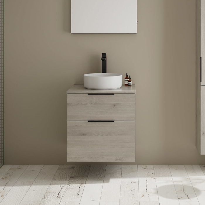 burgbad Eqio Waschtischkombination mit Keramik-Aufsatzwaschtisch 60 cm, Griff G0200