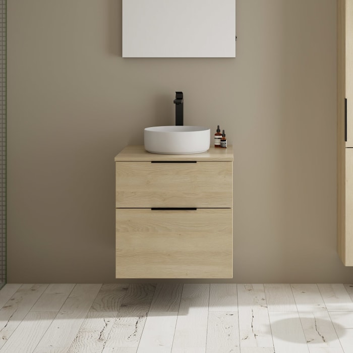 burgbad Eqio Waschtischkombination mit Keramik-Aufsatzwaschtisch 60 cm, Griff G0200