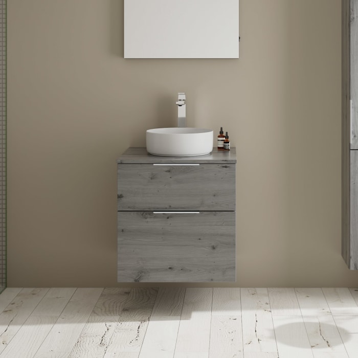 burgbad Eqio Waschtischkombination mit Keramik-Aufsatzwaschtisch 60 cm, Griff G0146