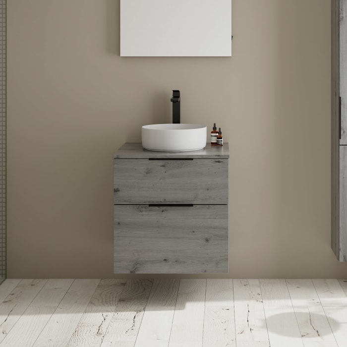 burgbad Eqio Waschtischkombination mit Keramik-Aufsatzwaschtisch 60 cm, Griff G0200