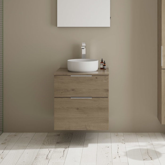 burgbad Eqio Waschtischkombination mit Keramik-Aufsatzwaschtisch 60 cm, Griff G0146