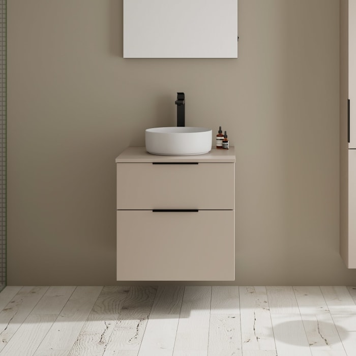 burgbad Eqio Waschtischkombination mit Keramik-Aufsatzwaschtisch 60 cm, Griff G0200