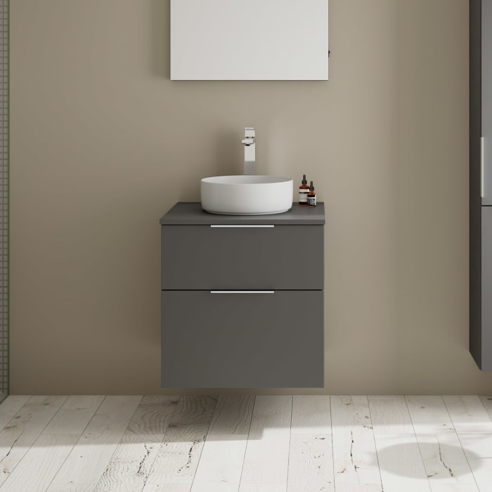 burgbad Eqio Waschtischkombination mit Keramik-Aufsatzwaschtisch 60 cm, Griff G0146