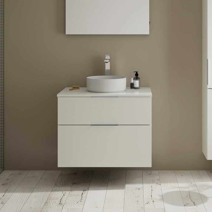 burgbad Eqio Waschtischkombination mit Keramik-Aufsatzwaschtisch 80 cm, mit Griff G0146