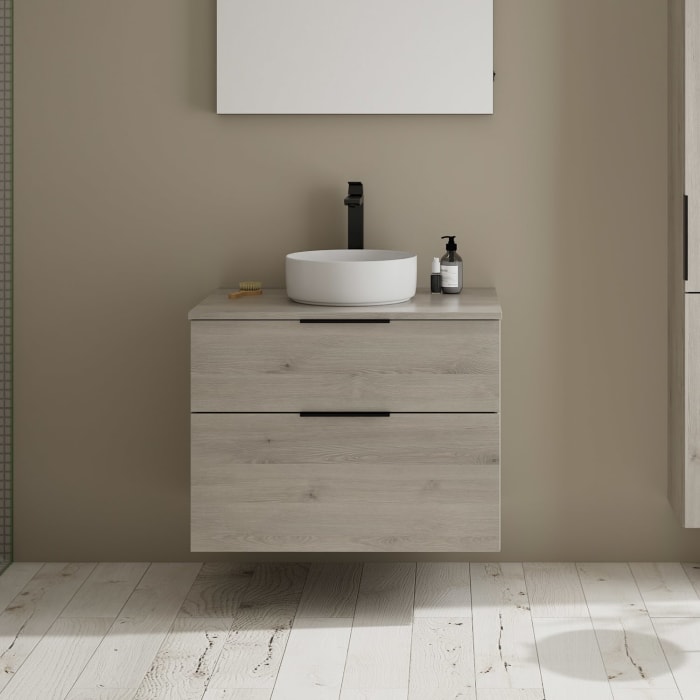 burgbad Eqio Waschtischkombination mit Keramik-Aufsatzwaschtisch 80 cm, mit Griff G0146