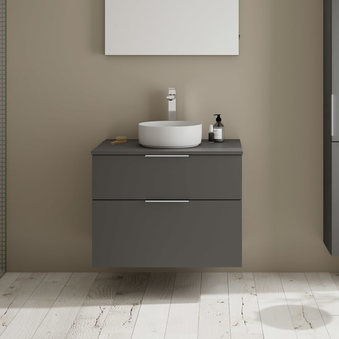 burgbad Eqio Waschtischkombination mit Keramik-Aufsatzwaschtisch 80 cm, mit Griff G0146