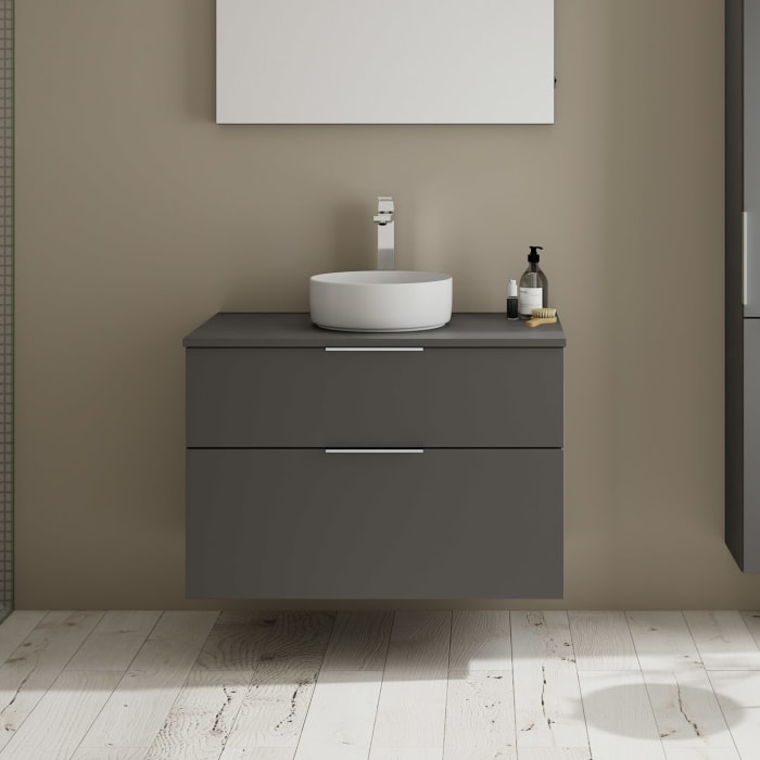 burgbad Eqio Waschtischkombination mit Keramik-Aufsatzwaschtisch 90 cm, mit Griff G0146