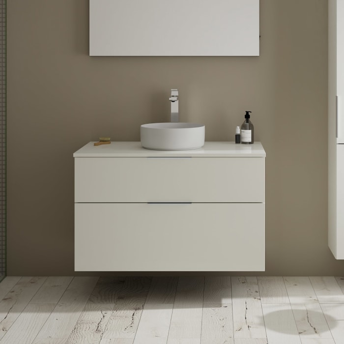 burgbad Eqio Waschtischkombination mit Keramik-Aufsatzwaschtisch 100 cm, mit Griff G0146