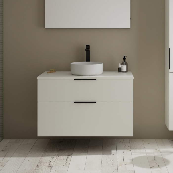 burgbad Eqio Waschtischkombination mit Keramik-Aufsatzwaschtisch 100 cm, mit Griff G0200