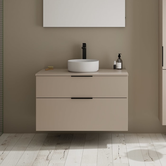 burgbad Eqio Waschtischkombination mit Keramik-Aufsatzwaschtisch 100 cm, mit Griff G0200