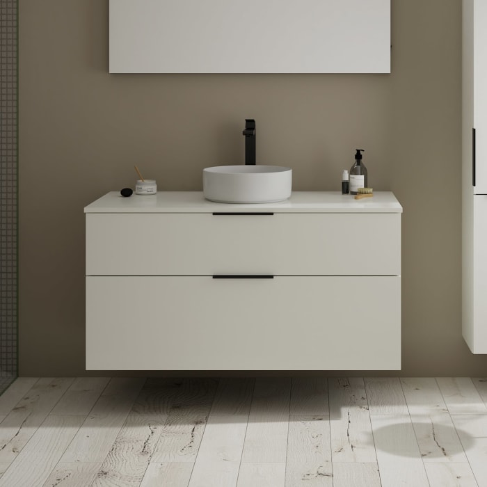 burgbad Eqio Waschtischkombination mit Keramik-Aufsatzwaschtisch 120 cm, mit Griff G0200