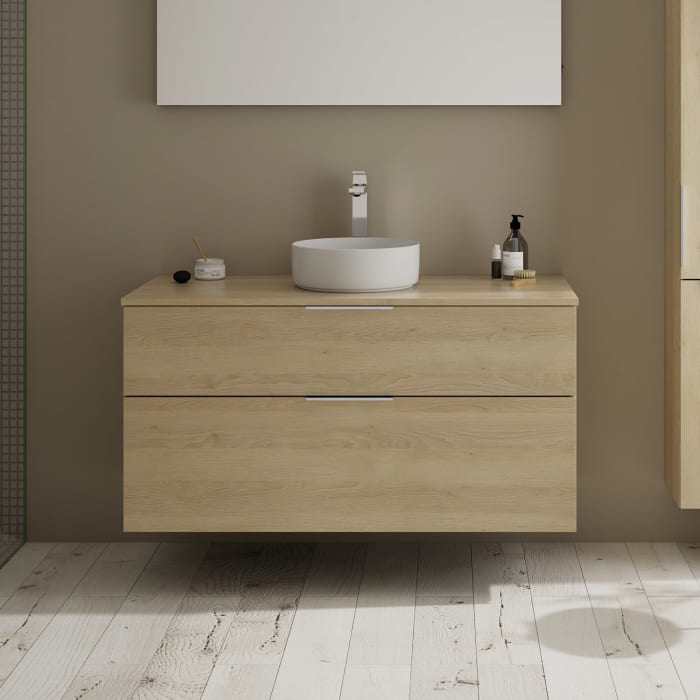 burgbad Eqio Waschtischkombination mit Keramik-Aufsatzwaschtisch 120 cm, mit Griff G0146