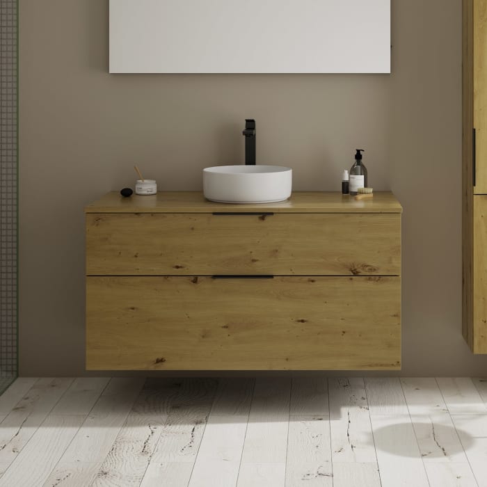 burgbad Eqio Waschtischkombination mit Keramik-Aufsatzwaschtisch 120 cm, mit Griff G0200