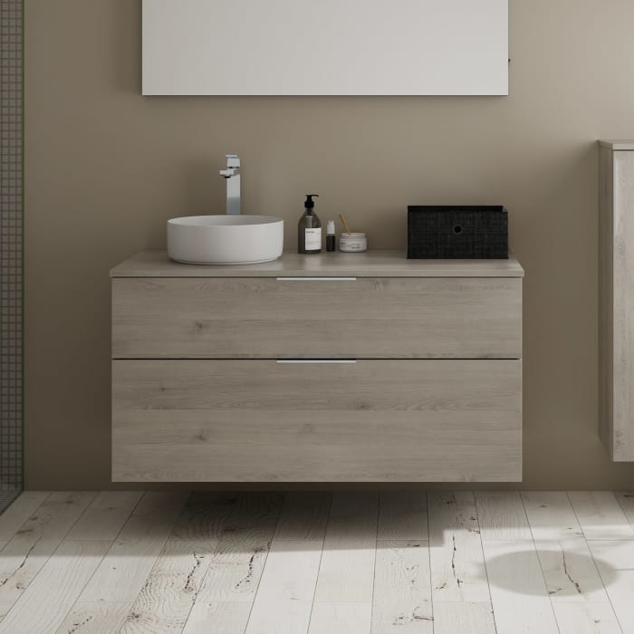 burgbad Eqio Waschtischkombination mit Keramik-Aufsatzwaschtisch 120 cm, links, mit Griff G0146