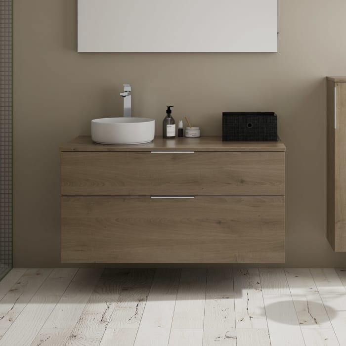 burgbad Eqio Waschtischkombination mit Keramik-Aufsatzwaschtisch 120 cm, links, mit Griff G0146