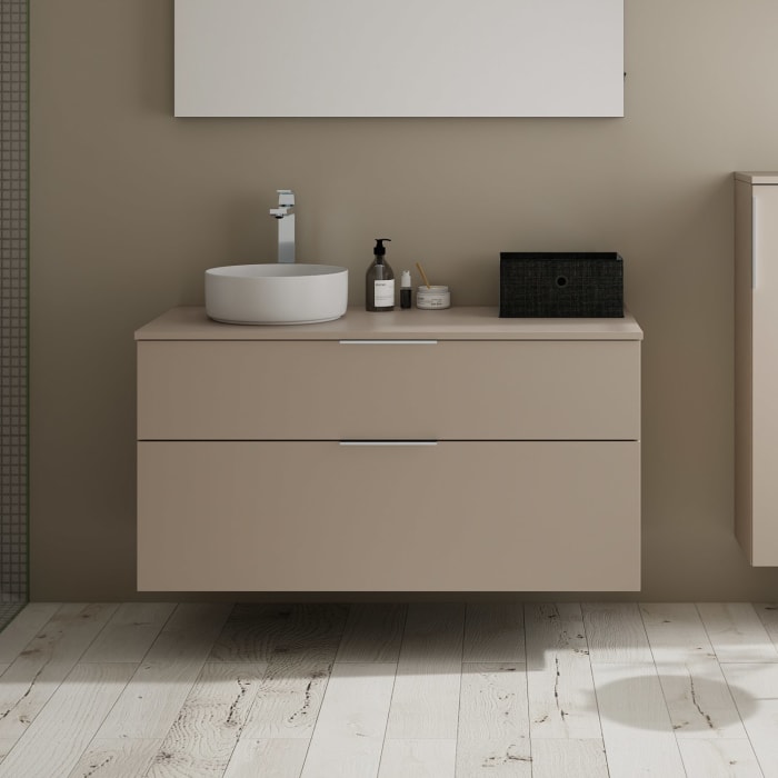 burgbad Eqio Waschtischkombination mit Keramik-Aufsatzwaschtisch 120 cm, links, mit Griff G0146